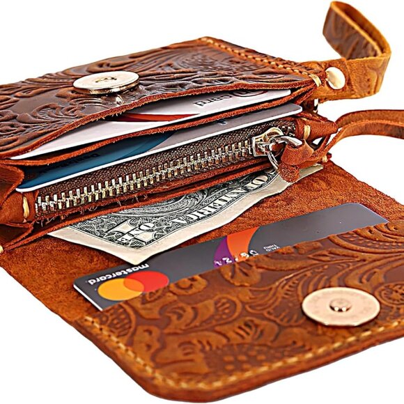 Leather Wallets for Women Small Credit Card Holder Zipper Coin Pouch - Picture 1 of 7